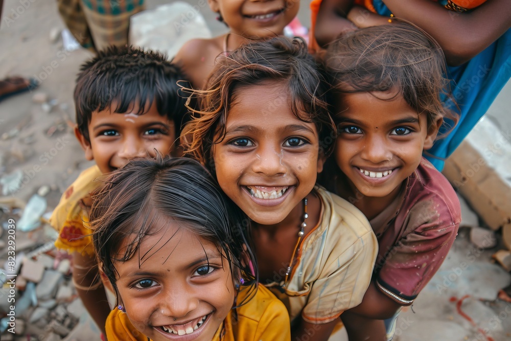 Portrait of a group of indian kids smiling at the camera. Portrait of a group of indian kids smiling at the camera.