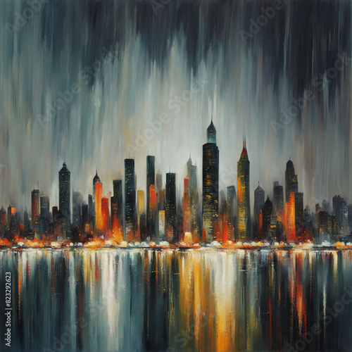 abstract Rainy cityscape