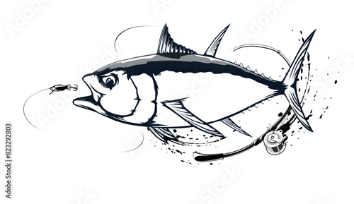 NOT AI. Tuna fishing logo vector illustration. Tuna fishing emblem isolated. Ocean fish logo. Saltwater fishing theme.
