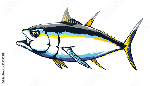 NOT AI. Tuna fishing logo vector illustration. Tuna fishing emblem isolated. Ocean fish logo. Saltwater fishing theme.