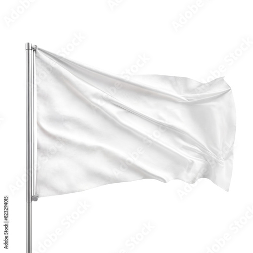 A white flag waving in the wind on a flagpole with a isoleted background. PNG photo