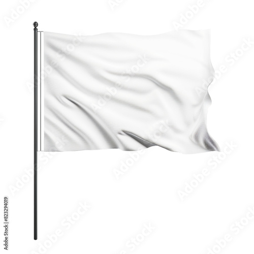 A white flag waving in the wind on a flagpole with a isoleted background. PNG