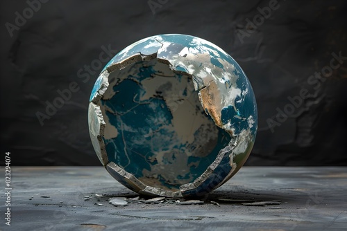 Symbolic Image of 3D and 5D Earth Splitting Amidst Environmental Challenges and Technological