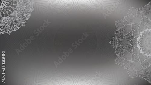 Round mandala on dreamy peach fuzz gradient background. Translucent mesh pattern in the form of a mandala. Mandala with floral patterns. Pastel Yoga template. Gradient background with round mandala. 
