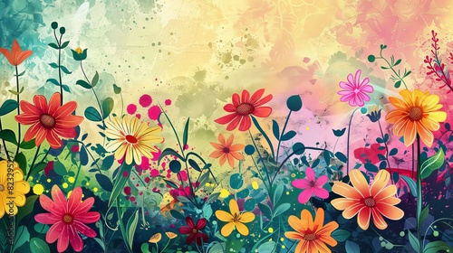 Vibrant Flowers Painting in a Field