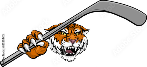 A tiger ice hockey team cartoon animal sports mascot