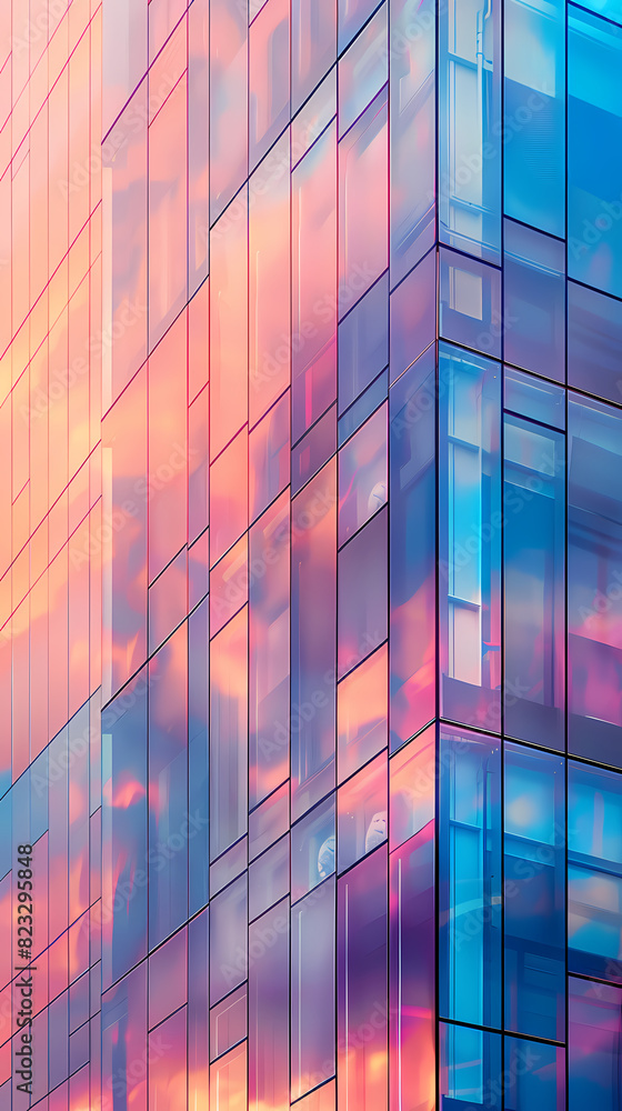 Modern glass building with colorful sky reflection Modern glass building with colorful sky reflection