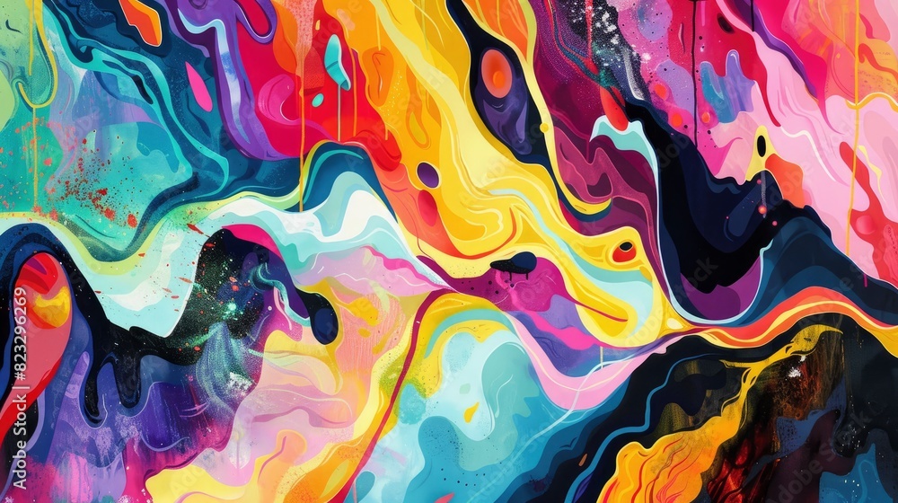 Modernity, US Bill of Rights, technicolor illustrations of fantastical landscapes, abstract expressionist drip paintings, 4k Modernity, US Bill of Rights, technicolor illustrations of fantastical landscapes, abstract expressionist drip paintings, 4k