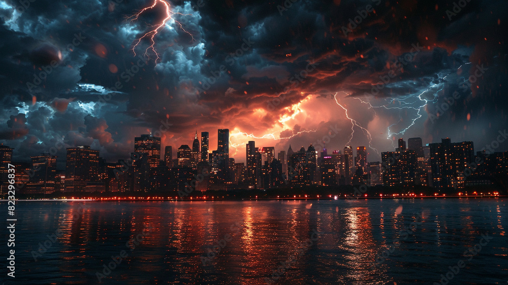 a city skyline during a lightning storm a city skyline during a lightning storm