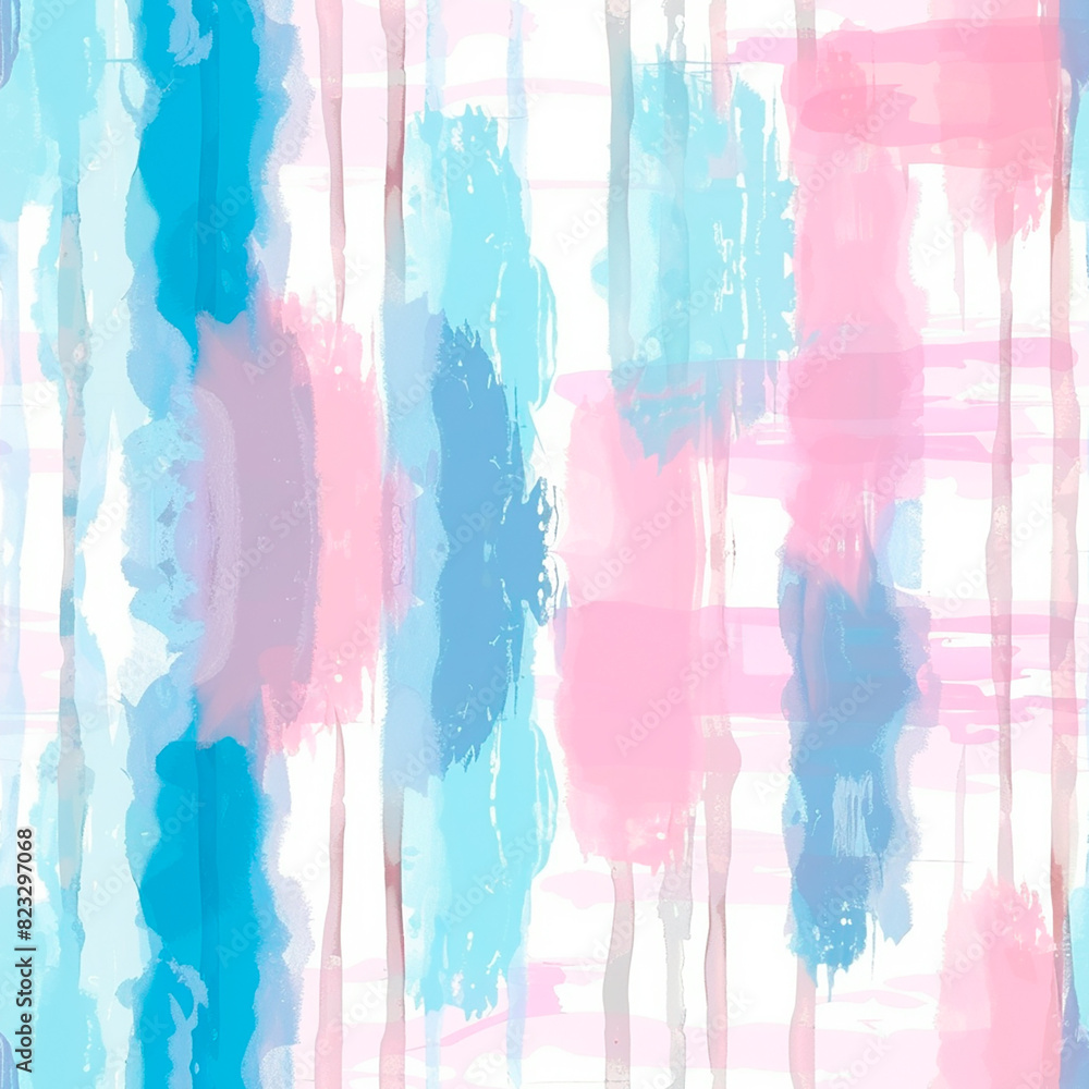 Fototapeta premium Soft pastel pattern with watercolor-like stripes in blue, pink, and white, creating a serene and calming seamless design, perfect for gentle and elegant decorative projects