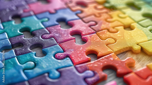 Pride month concept with Puzzle of Diversity: Close-up of colorful jigsaw puzzle pieces, symbolizing the importance of unity and diversity within the community
