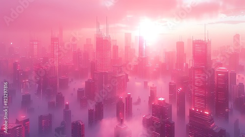 Pastel dystopia capture of a 3Drendered dystopian city with soft pastel hues  selective focus  future caution theme  dynamic  Silhouette  virtual metropolis
