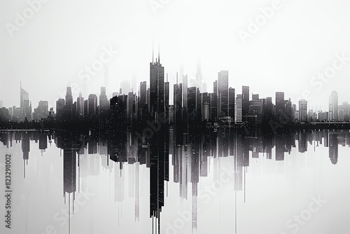 Elegant black and white skyline with minimalist details, creating a modern and refined visual