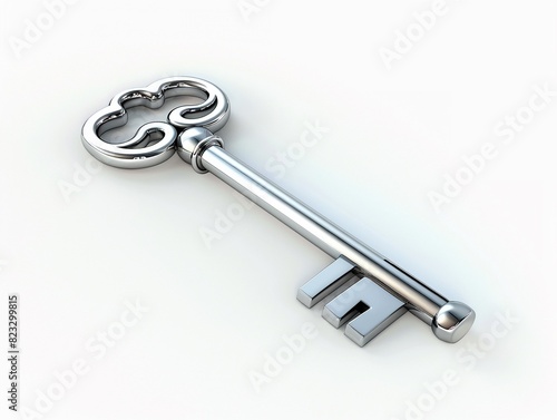 A shiny silver key isolated on white