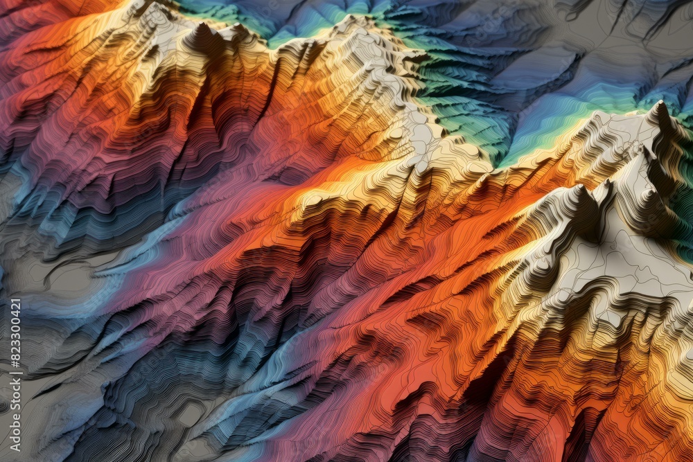 Elevated Topographic height map. Terrain model. Generate Ai
