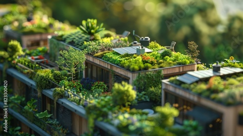 Serene Urban Rooftop Gardens with Lush Greenery and Modern Design. Generative ai