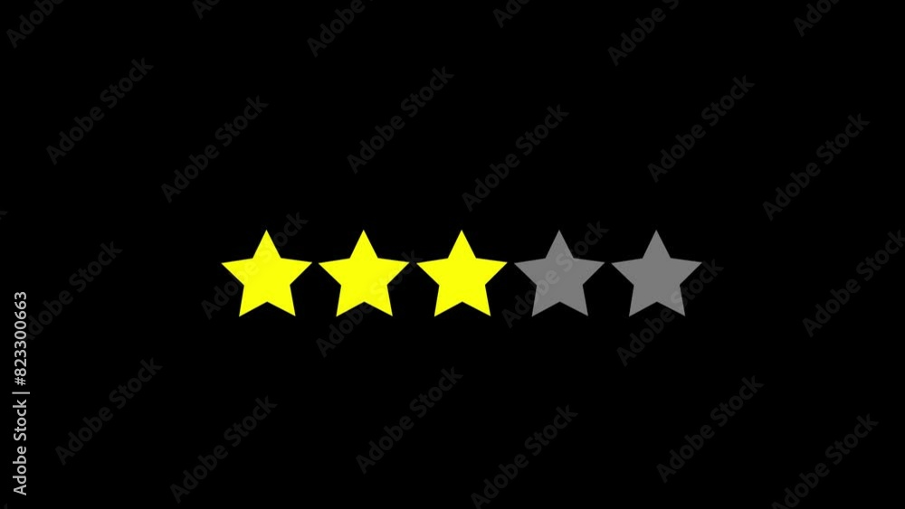Star rating review animation. Customer feedback rating. 3 star rating, simple animation. Animation of stars used in rankings 4k motion graphic. Star rating review animation. Customer feedback rating. 3 star rating, simple animation. Animation of stars used in rankings 4k motion graphic.