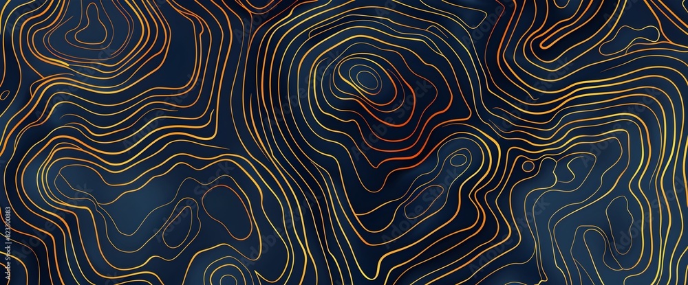 Topographic map pattern background vector illustration with topographical lines, golden outline and dark gray color on a black background
Topographic map pattern background vector illustration with topographical lines, golden outline and dark gray color on a black background