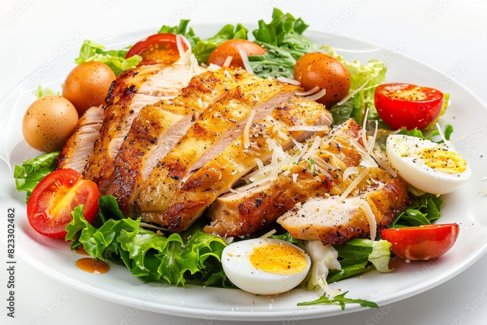 Caesar Salad, Green Lettuce Salat with Chicken and Parmesan Cheese, Caesar Salad, Copy Space Caesar Salad, Green Lettuce Salat with Chicken and Parmesan Cheese, Caesar Salad, Copy Space