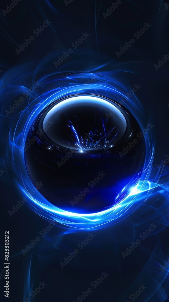 Mystical blue energy sphere surrounded by glowing light, resembling futuristic or otherworldly technology. Perfect for sci-fi themes and designs.