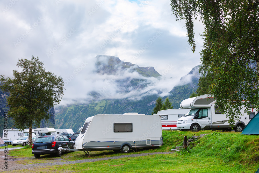 RV Park with Camper Trailers in Norwegian Mountains RV Park with Camper Trailers in Norwegian Mountains