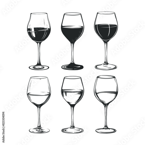 Set of Wine Glasses Clipart Black Color Vector Illustration