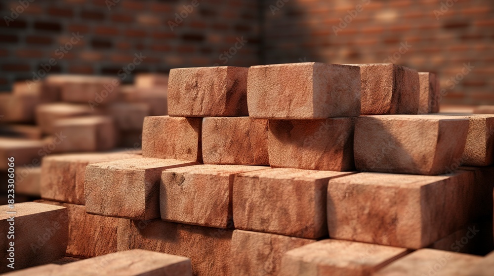 A photo of a pile of bricks at a brickyard. A photo of a pile of bricks at a brickyard.