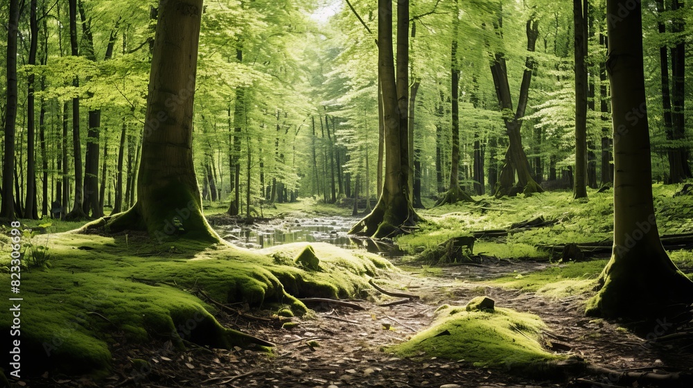 Forest clearing peaceful green trees Forest clearing peaceful green trees