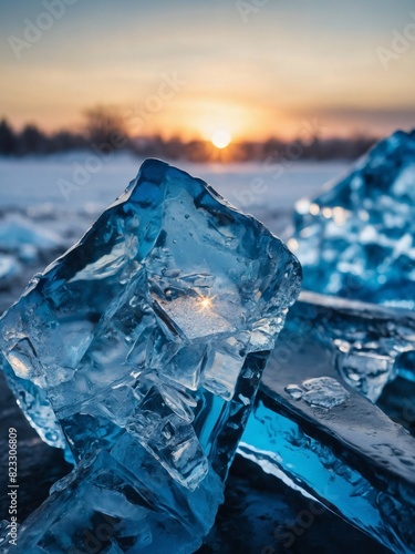 Beautiful blue ice winter scene.