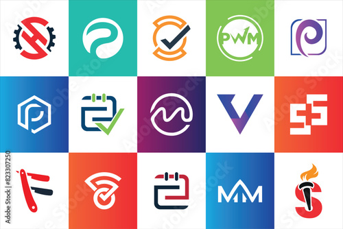 Set of creative modern minimal logo design template company business website social media usage geometric monogram initial styles