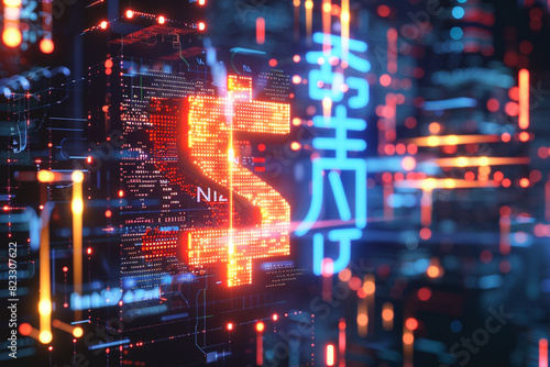 Yen sign, Business and finance, Technology, futuristic background 