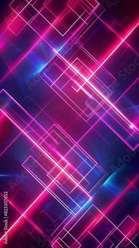 Geometric Pattern in Neon Lights on Dark Background