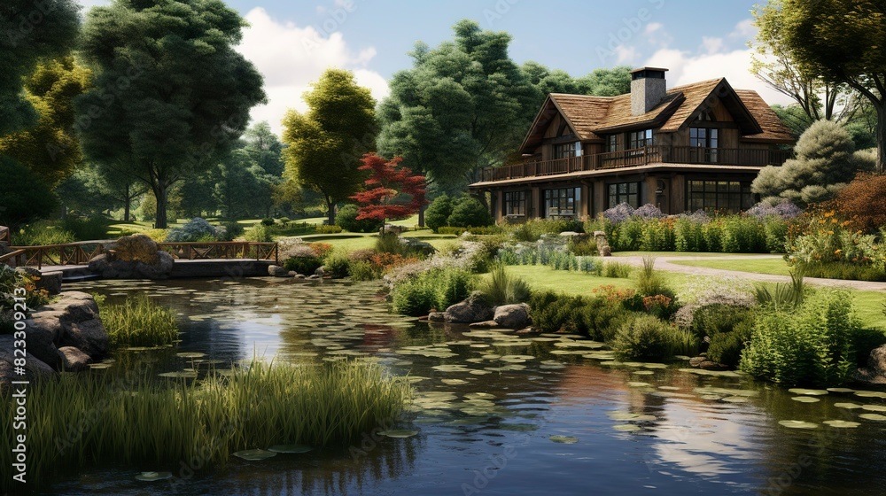 A photo of a residential property with a pond. A photo of a residential property with a pond.