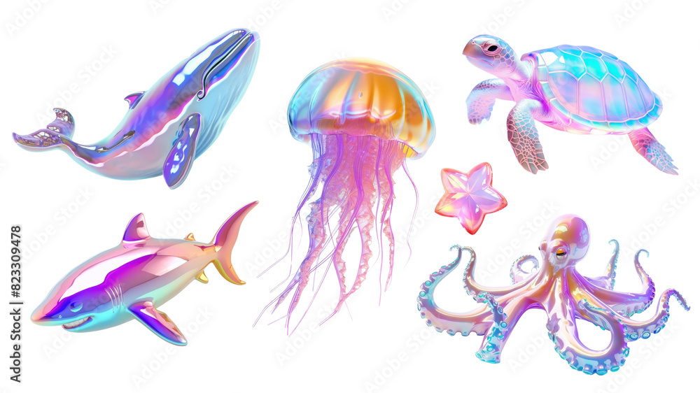 3D transparent holographic glass of marine life png on transparent background 3D transparent holographic glass of marine life png on transparent background