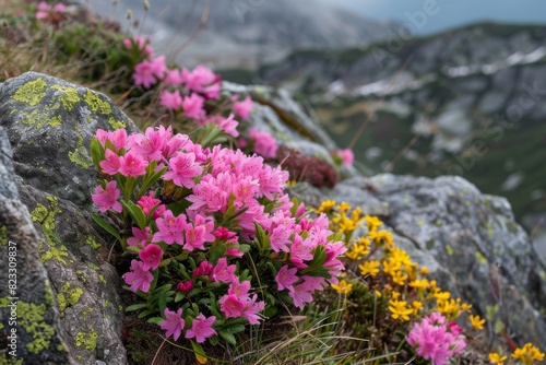 Blooming wildflowers on the summit  exploring the alpine meadow trail