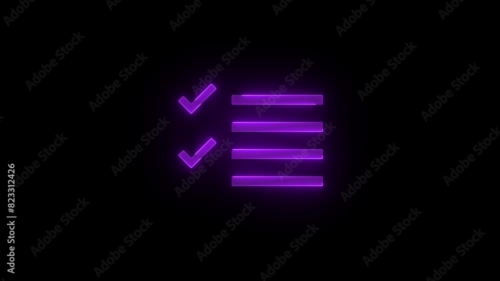 Multi select list line icon glowing neon purple color animation Multi select list line icon glowing neon purple color animation