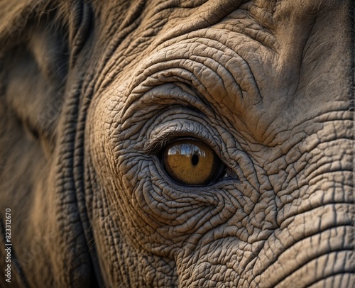 AI generated illustration of an elephant's eye in closeup