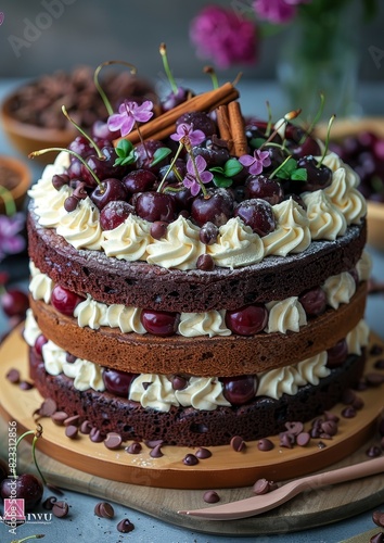 chocolate cake with cherry, Schwarlwälder Kirschtorte from gemrany  photo