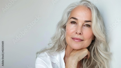 Portrait happy, confident senior woman looking away