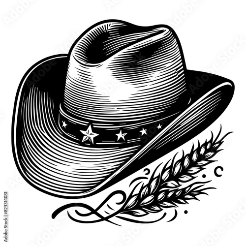 cowboy hat illustration in black and white vector