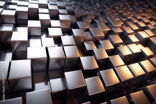 Abstract geometric wallpaper texture  3d silver metal chrome cubes