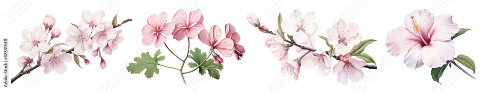 Obraz premium Botanical style of pink and purple flower png on transparent background