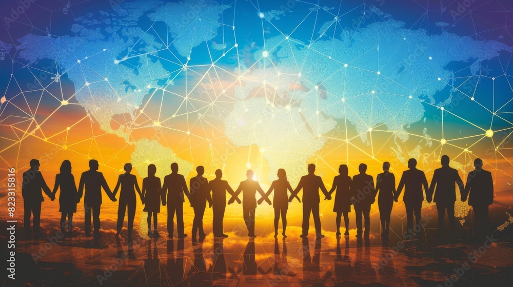 Teamwork of business people around the world through smart innovation technology networks, economic development, Teamwork of business people around the world through smart innovation technology networks, economic development,