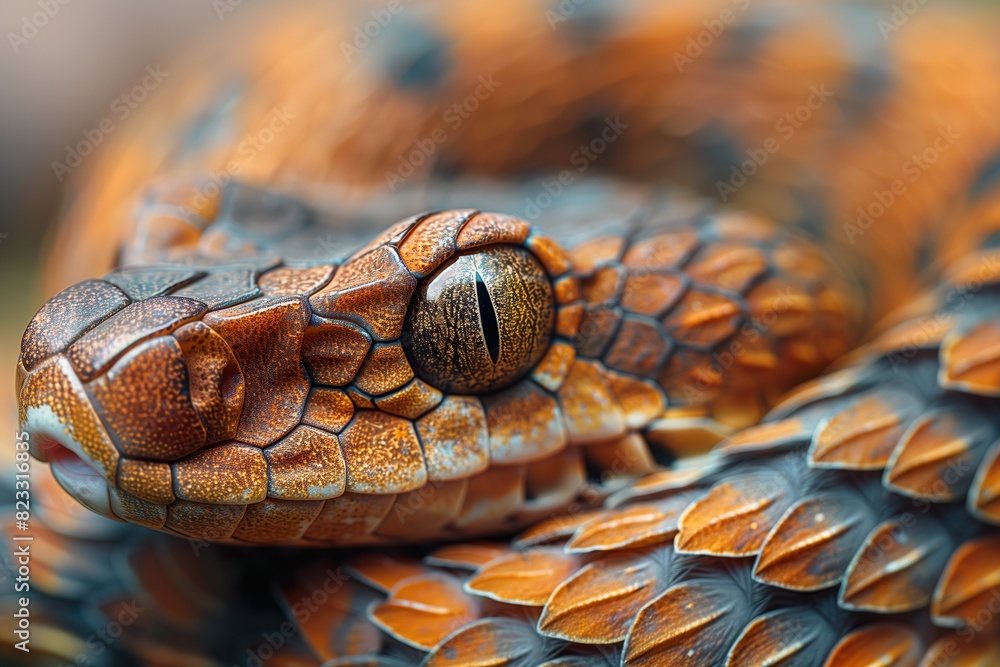Fototapeta premium Macro Close-Up of Detailed Snake Scales and Eye - ai generative