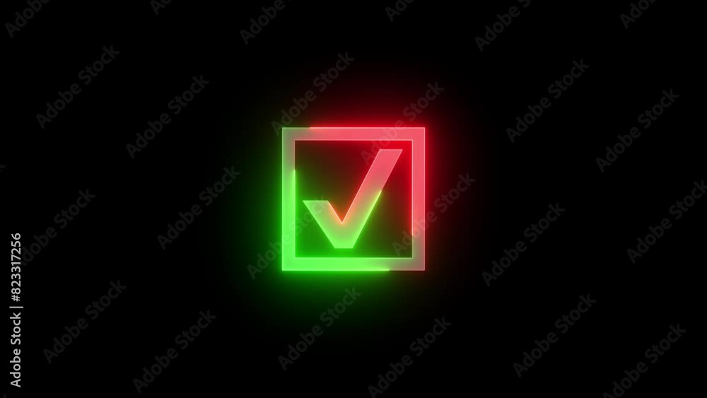 Neon ballot box with check icon green red color glowing animated Neon ballot box with check icon green red color glowing animated