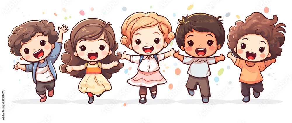 Illustration of group of kids playing and jumping on school summer vacation Illustration of group of kids playing and jumping on school summer vacation