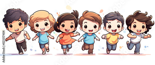 Wallpaper Mural Illustration of group of kids playing and jumping on school summer vacation Torontodigital.ca