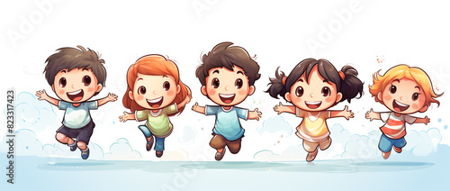 Wallpaper Mural Illustration of group of kids playing and jumping on school summer vacation Torontodigital.ca