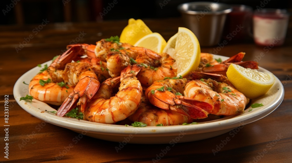 Plate of deliciously seasoned shrimp Plate of deliciously seasoned shrimp