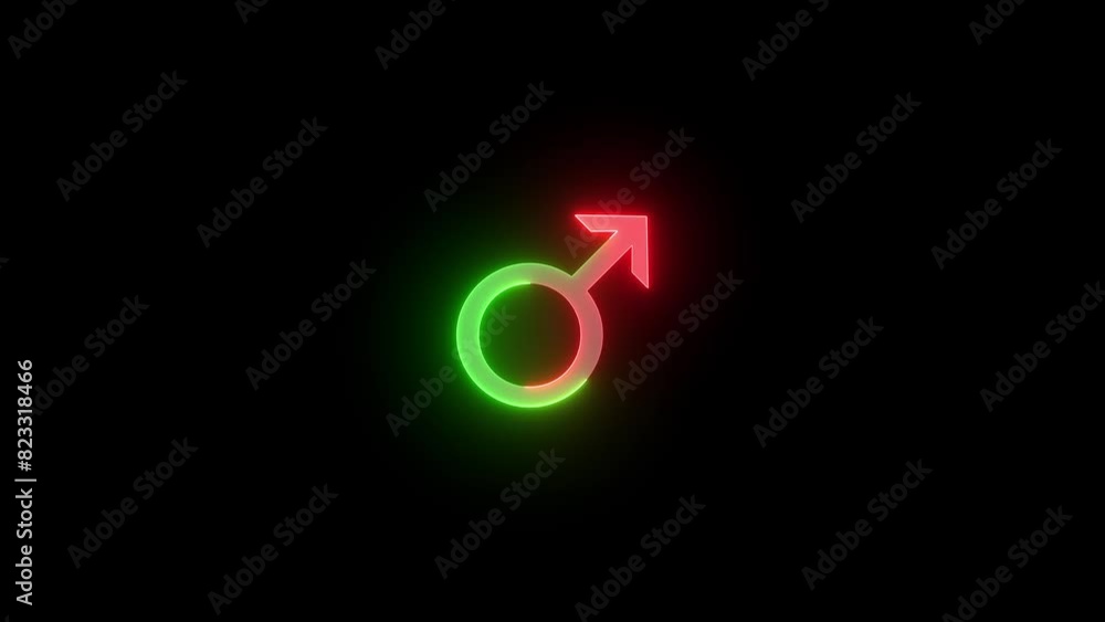  Neon male sign icon green red color glowing animated